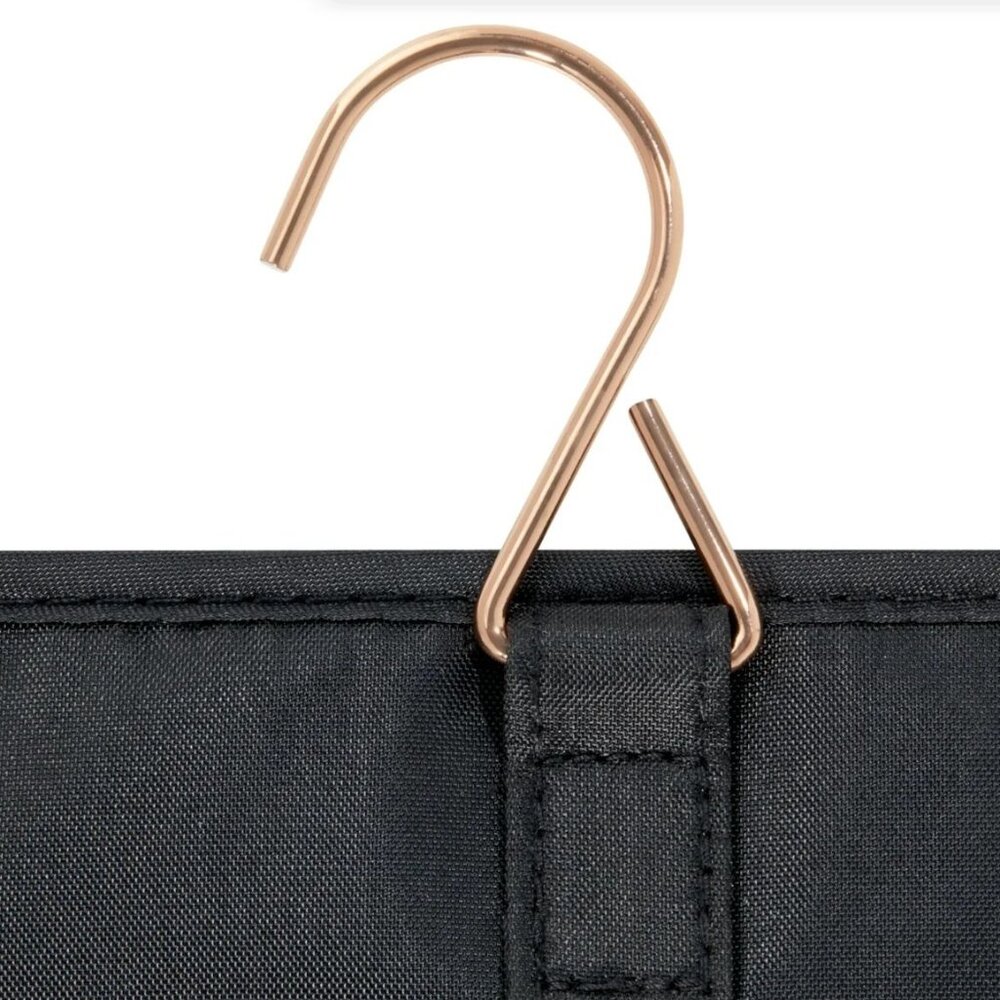 Travel Cosmetic Toiletries Large Hanging Hook Bag Black Saffiano Leather NEW - Picture 5 of 6